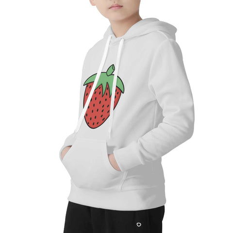 Kids Velvet Lined Hoodie Light Grey - Strawberry - Mr.Shit