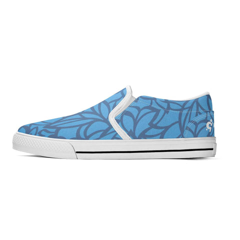 Mr.Shit Mens Slip On Shoes - Blue Floral - White Logo Shoes & Footwear 69 $