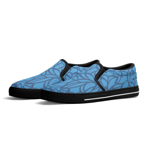 Mr.Shit Mens Slip On Shoes - Blue Floral - White Logo Shoes & Footwear 69 $