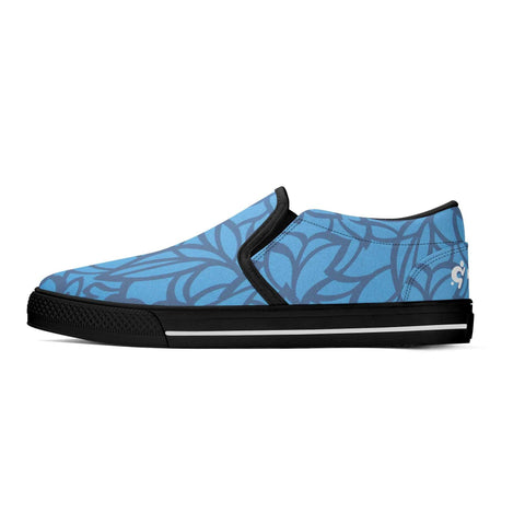 Mr.Shit Mens Slip On Shoes - Blue Floral - White Logo Shoes & Footwear 69 $