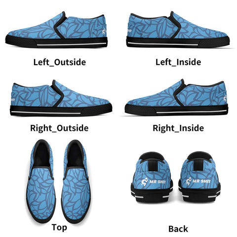 Mr.Shit Mens Slip On Shoes - Blue Floral - White Logo Shoes & Footwear 69 $