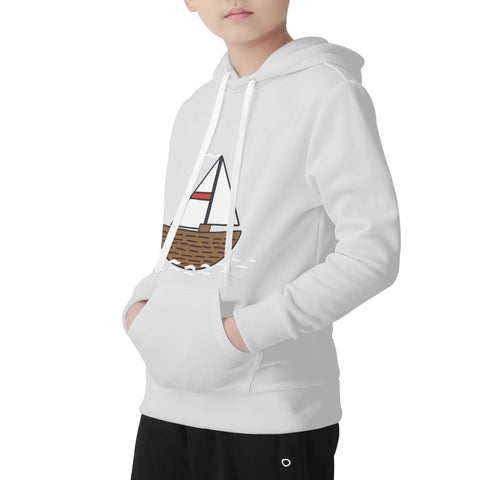 Kids Velvet Lined Hoodie Light Grey - Sailing Boat - Mr.Shit