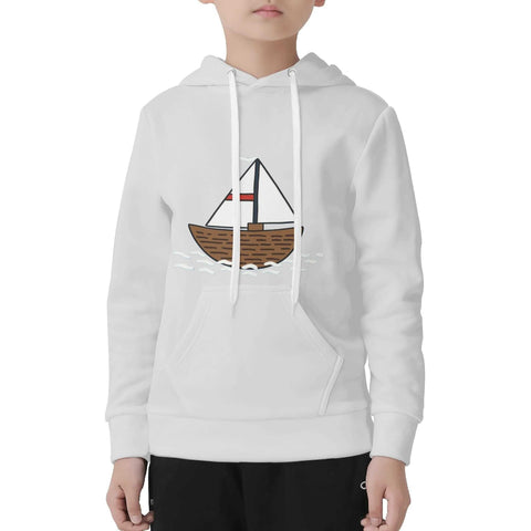 Kids Velvet Lined Hoodie Light Grey - Sailing Boat - Mr.Shit