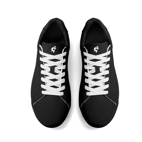 Leather Skateboard Shoes - Black w/ White Laces - Mr.Shit