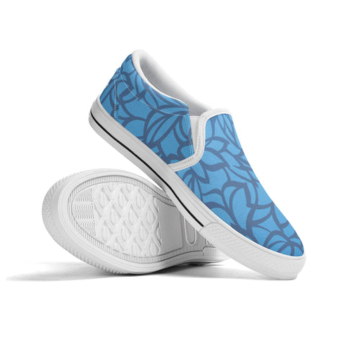 Mens Slip On Shoes - Blue Floral - White Logo - Mr.Shit