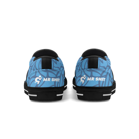 Mens Slip On Shoes - Blue Floral - White Logo - Mr.Shit