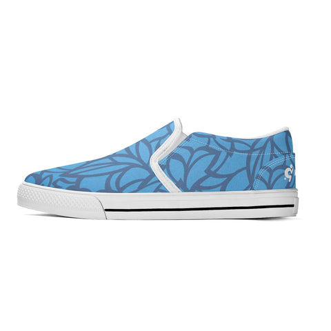 Mens Slip On Shoes - Blue Floral - White Logo - Mr.Shit