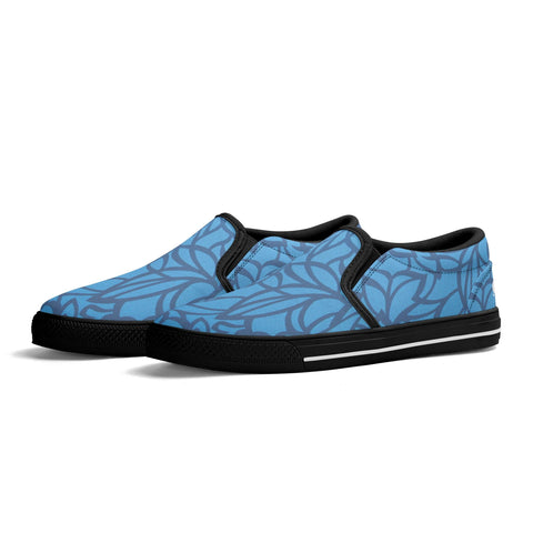 Mens Slip On Shoes - Blue Floral - White Logo - Mr.Shit