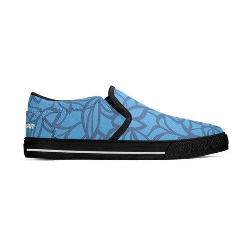 Mens Slip On Shoes - Blue Floral - White Logo - Mr.Shit