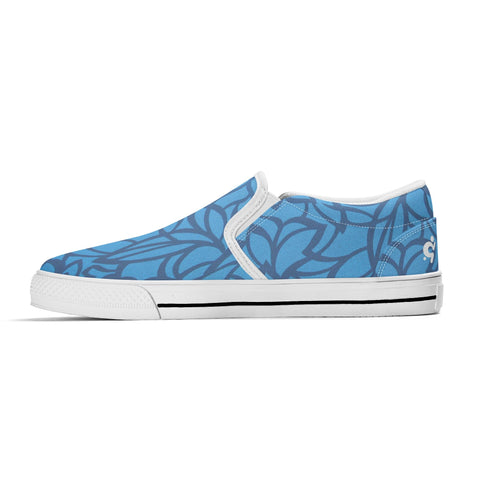 Mens Slip On Shoes - Blue Floral - White Logo - Mr.Shit