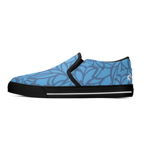 Mens Slip On Shoes - Blue Floral - White Logo - Mr.Shit