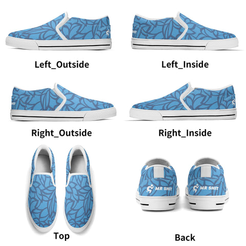 Mens Slip On Shoes - Blue Floral - White Logo - Mr.Shit