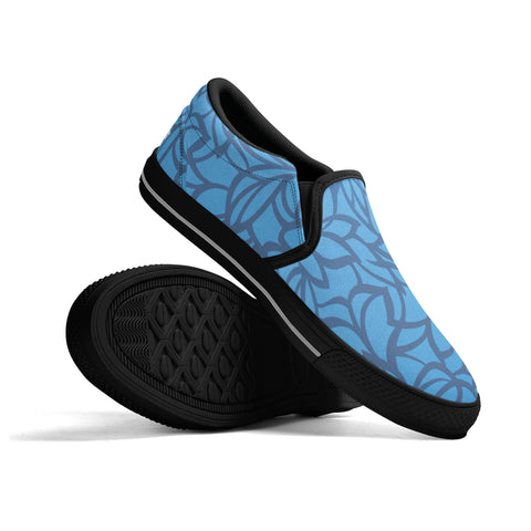 Mens Slip On Shoes - Blue Floral - White Logo - Mr.Shit