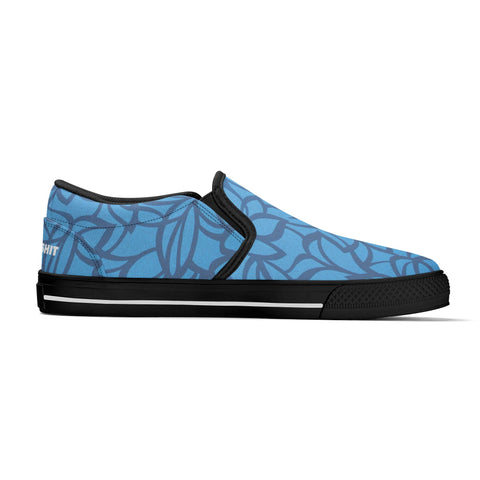 Mens Slip On Shoes - Blue Floral - White Logo - Mr.Shit