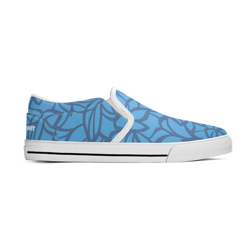 Mens Slip On Shoes - Blue Floral - White Logo - Mr.Shit