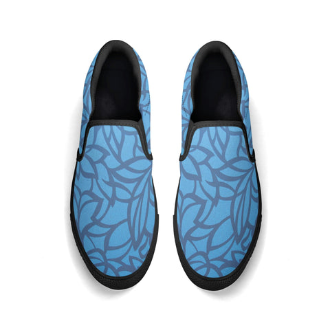 Mens Slip On Shoes - Blue Floral - White Logo - Mr.Shit