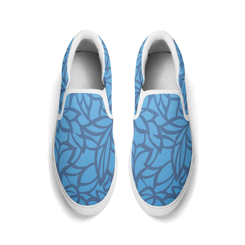 Mens Slip On Shoes - Blue Floral - White Logo - Mr.Shit