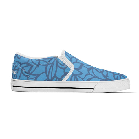 Mens Slip On Shoes - Blue Floral - White Logo - Mr.Shit