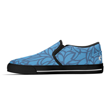 Mens Slip On Shoes - Blue Floral - White Logo - Mr.Shit