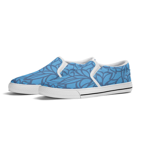 Mens Slip On Shoes - Blue Floral - White Logo - Mr.Shit