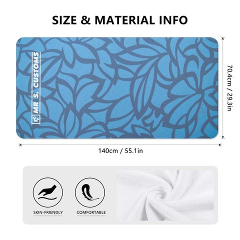 Mr S Customs - Bath / Beach Towel - Blue Floral - Mr.Shit